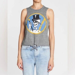 NWT Chaser Skull Top Hat Grey Tank Front Tie Halloween Size M